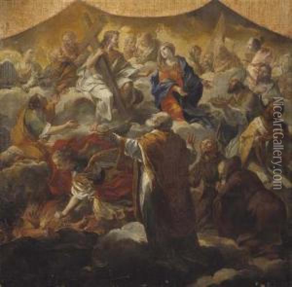 Cristo Risorto, La Vergine E Santi In Adorazione Oil Painting - Pier Leone Ghezzi