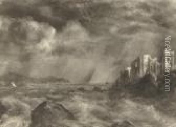 Ruins Overlooking Stormy Seas Oil Painting - Joseph Newington Carter