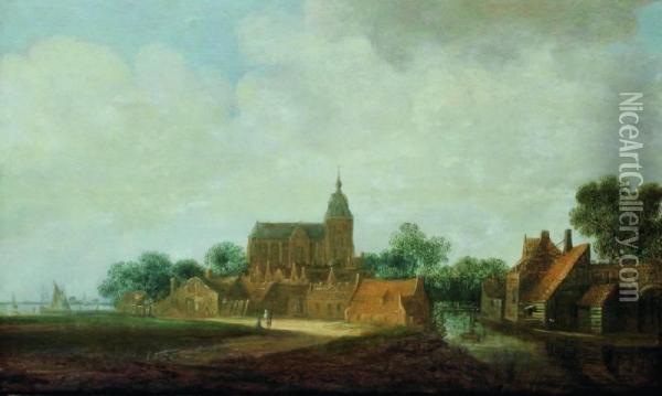 Landschap Met Dorpje En Kerk Oil Painting - Wouter Knijff