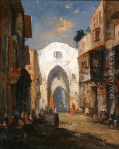 Middle Eastern Street Scene Oil Painting - Lucien Whiting Powell