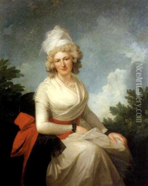 Portrait D'une Femme Assise, Portant Une Robe Et Un Fichu Blancs Oil Painting - Jean Laurent Mosnier