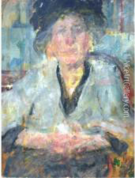 Portrait De Femme Auchapeau Oil Painting - Olga Boznanska