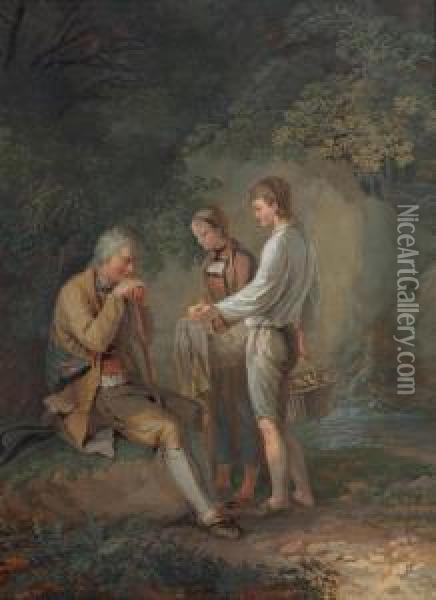 The Good Deed. Oil Painting - Johann Georg Volmar