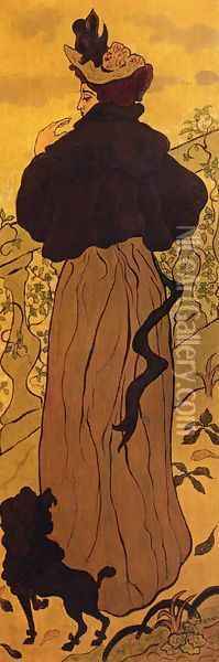 Woman Standing at a Balustrade with a Poodle Oil Painting - Paul-Elie Ranson