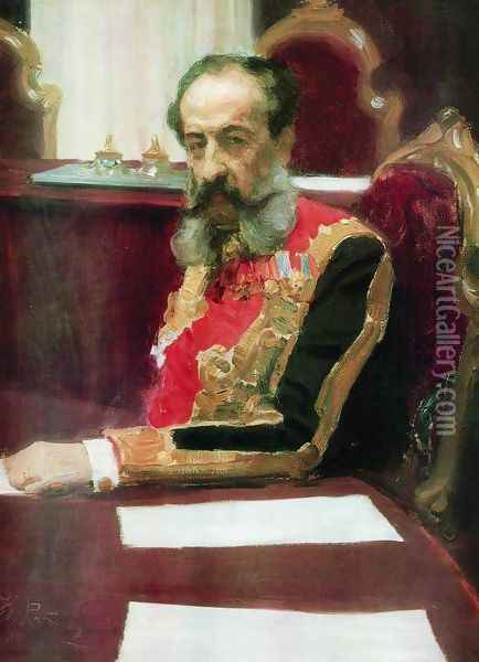 Portrait of member of State Council and Grand Chamberlain, Prince Mikhail Sergeyevich Volkonsky Oil Painting - Ilya Efimovich Efimovich Repin