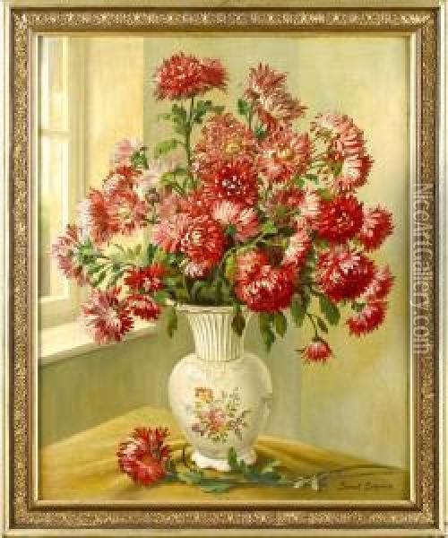 Chrysanthemenstillleben Oil Painting - Josef Schmid