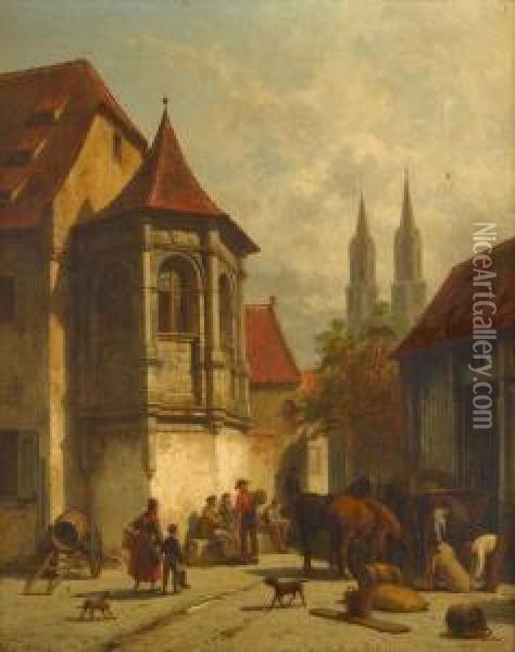 Continental Street Scene Oil Painting - Jacques Carabain