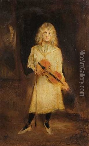 Marion Lenbach Mit Geige Oil Painting - Franz Seraph von Lenbach