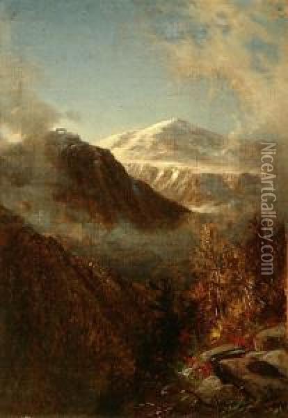 Western Snowy Mountain Peaks Oil Painting - James David Smillie
