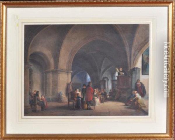 Within St. Bavone Cathedral, Gent, Belgium Oil Painting - Louis Haghe