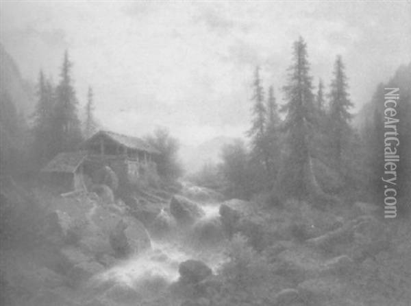 Tosender Wildbach Im Gebirge Oil Painting - Albert Rieger