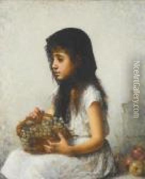 Young Girl With Grapes Oil Painting - Alexei Alexeivich Harlamoff