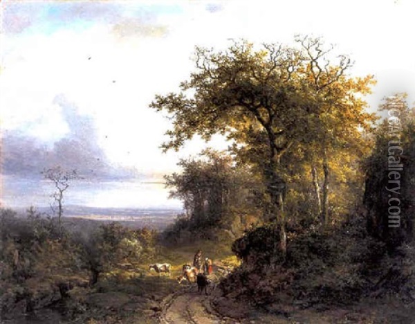 Romantisch Landschap Met Kerkgangers Oil Painting -  Schneiders van Greyffenswerth, Bonifacius Cornelis