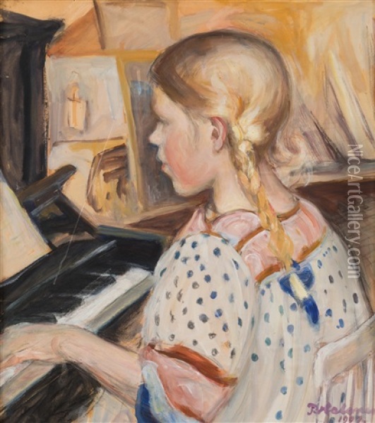 Girl Playing Oil Painting - Pekka Halonen