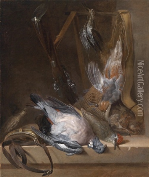 Ein Jagdstillleben Mit Erlegtem Wildgeflugel Und Utensilien Zur Vogeljagd Oil Painting - Alexandre Francois Desportes
