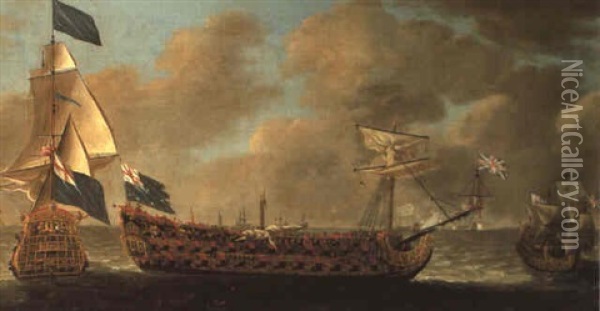 The Royal Prince And The St. Michael At The Battle Of Texel, Off Holland, 13th August 1673 Oil Painting - Isaac Sailmaker