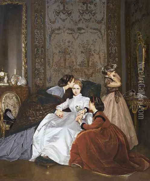 La Fiancée Hésitante (The Hesitant Betrothed) Oil Painting - Auguste Toulmouche