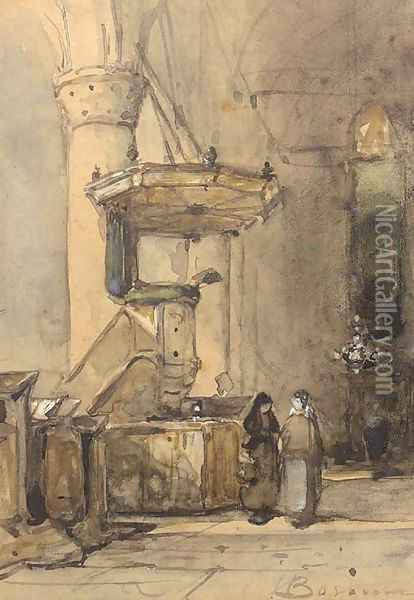 The pulpit, a church interior Oil Painting - Johannes Bosboom