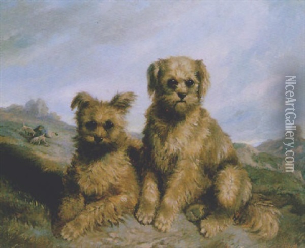Two Dogs In A Landscape Oil Painting - Carl Fredrik Kiorboe