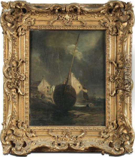 Barque A Maree Basse Oil Painting - Eugene Isabey