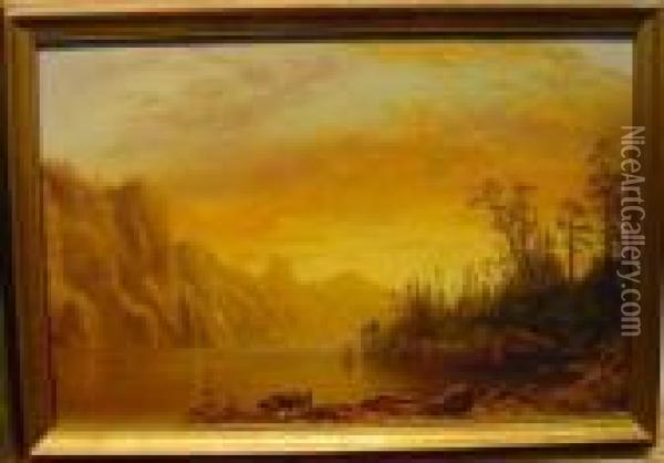 Sunset Landscape Oil Painting - Albert Bierstadt