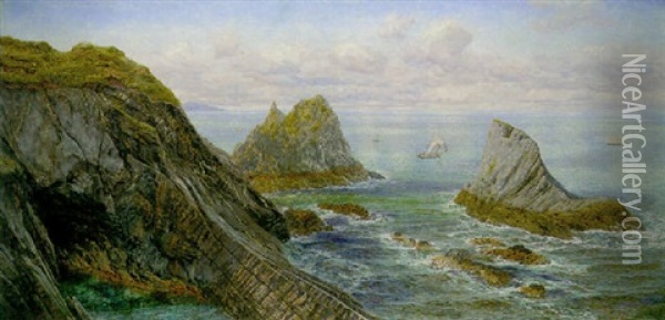 A Coastal Landscape Oil Painting - John Brett