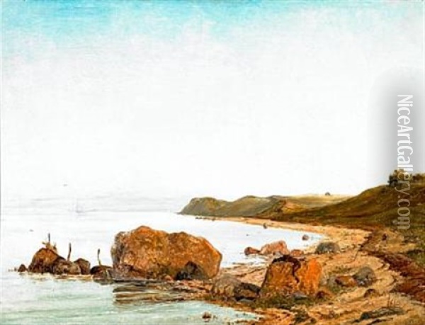 Coastal Scene (+ Another; Pair) Oil Painting - Janus la Cour