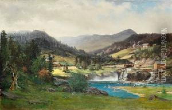 Storbrofossen I Sondre Aurdal I Valdres 1877 1877 Oil Painting - Herman Wedel-Anker