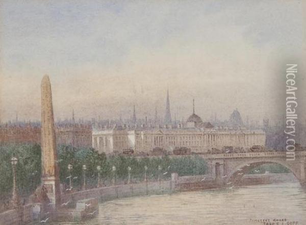 Somerset House From The South Bank Oil Painting - Frederick E.J. Goff