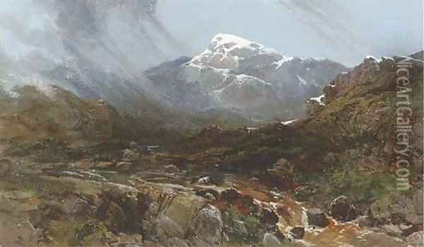 Mountainous landscape with rocky stream Oil Painting - Charles Branwhite