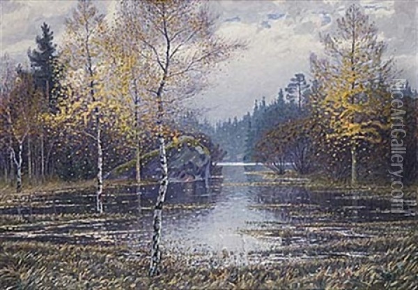 Hostlandskap Oil Painting - Carl (August) Johansson