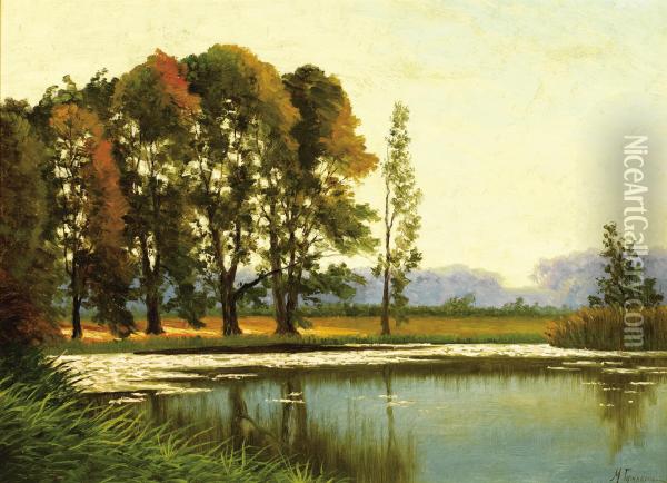Spring Landscape By Lake Oil Painting - Mikhail Markelovich Guzhavin