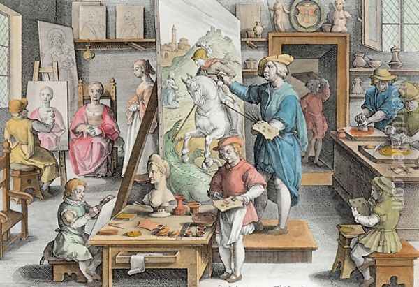 The Invention of Oil Paint, plate 15 from Nova Reperta New Discoveries engraved by Philip Galle 1537-1612 c.1600 2 Oil Painting - Giovanni Stradano