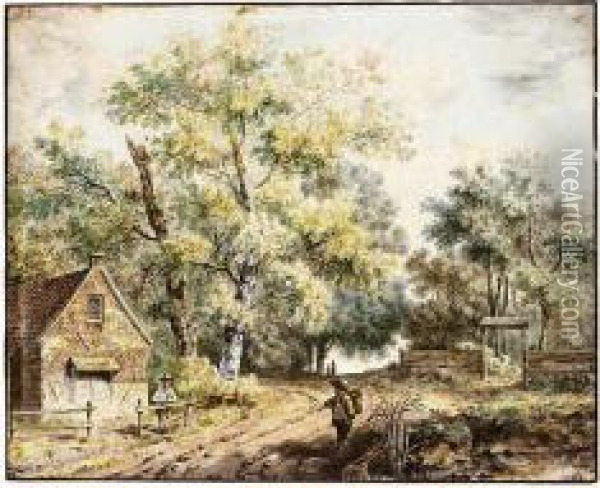 Landscape With A Cottage Oil Painting - Wouter Joannes Van Troostwyk