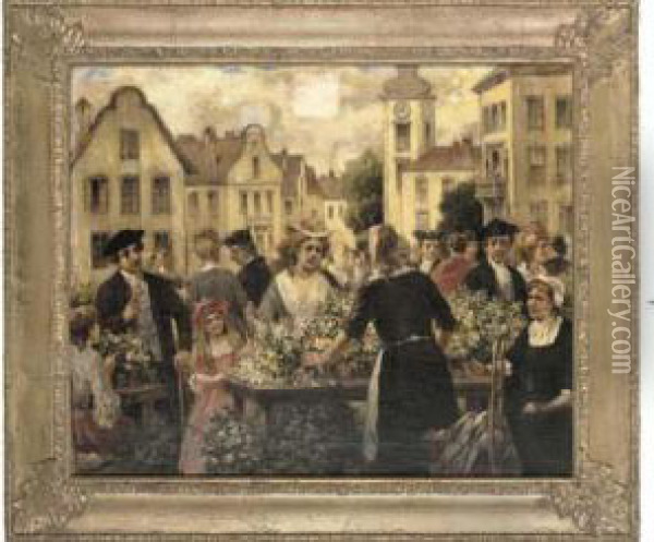 The Flower Market Oil Painting - G. Zilcowicz