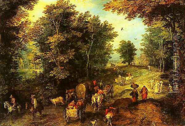 Landscape with a Ford Oil Painting - Jan The Elder Brueghel