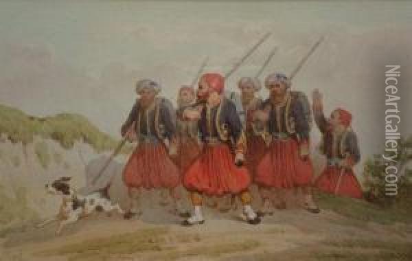 Turkish Infantry Marching Oil Painting - Theodore Fort