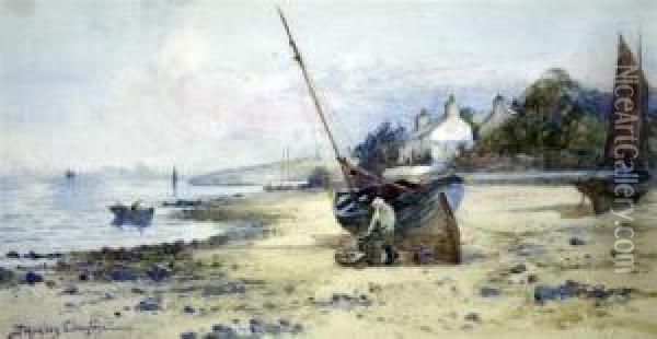 Fishing Boats At Low Tide Oil Painting - Joseph Hughes Clayton