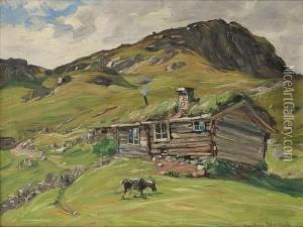 Seter Med Geit Oil Painting - Niels Gustav Wentzel