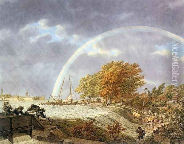 Autumn Landscape with Rainbow 1779 Oil Painting - Jacob Cats