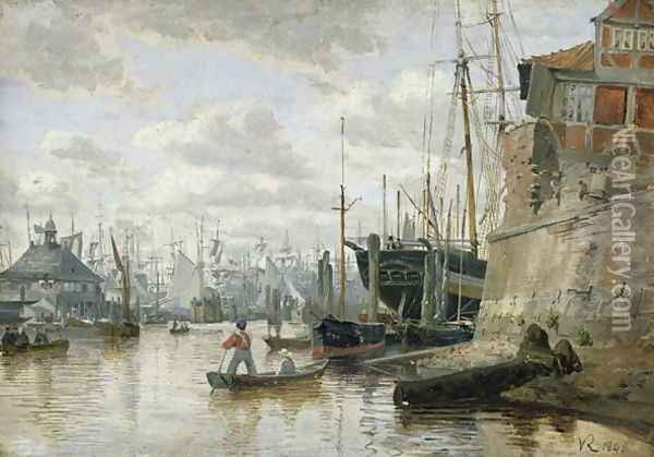 The Log Cabin at Hamburg Harbour, 1848 Oil Painting - Valentin Ruths