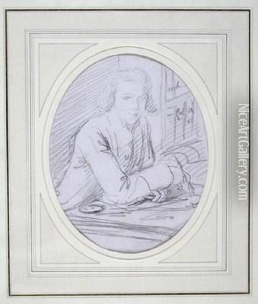 A Youth Seated At A Counting House Desk Oil Painting - Hoare, William, of Bath