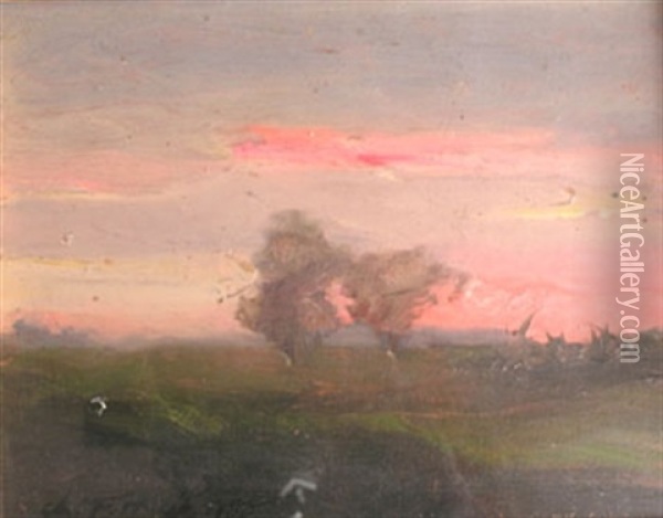 Petit Paysage Americain, Coucher De Soleil Oil Painting - Charles Henry Fromuth