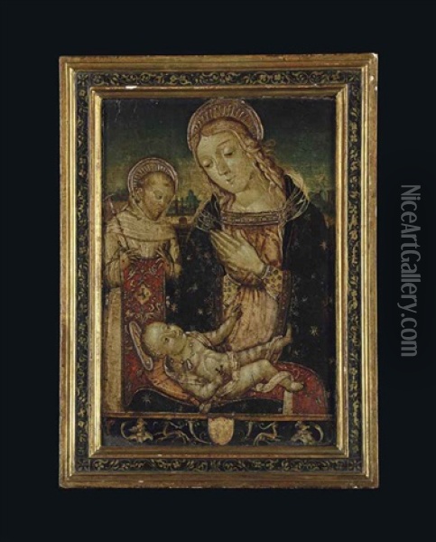 The Madonna And Child With Saint Francis Oil Painting -  Niccolo Alunno da Foligno