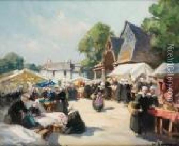 Le Marche En Bretagne Oil Painting - Henri Alphonse Barnoin