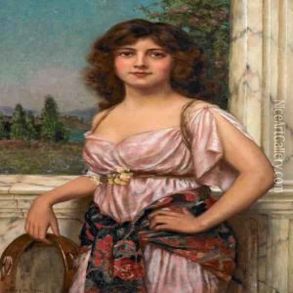 A Girl With Tamborine Oil Painting - Aby Altson