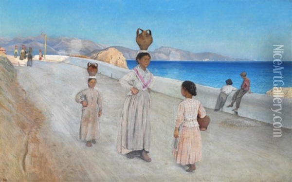 Towards Evening At Terracina Oil Painting - Laurits Andersen Ring