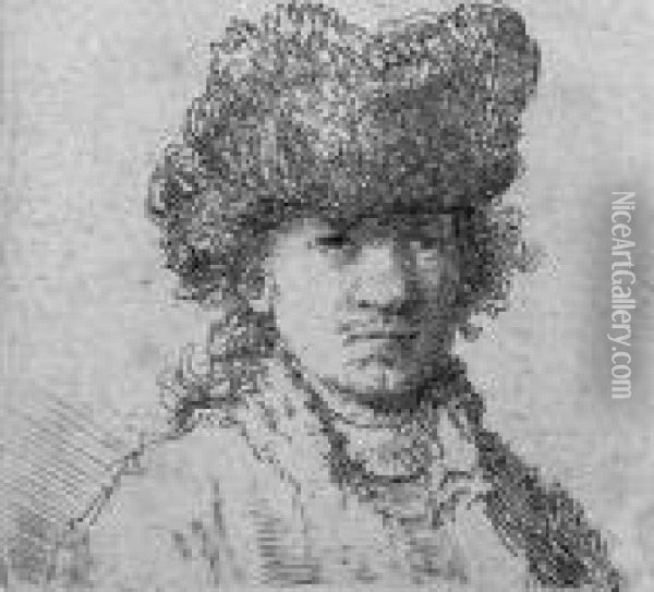 Self Portrait In Fur Cap: Bust (b., Holl. 24; H. 29; Bb. 30-l) Oil Painting - Rembrandt Van Rijn