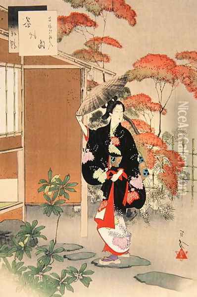 Tea Ceremony A Woman of the Hoei Era, from the series A Selection of the Thirty-Six Beauties, 1893 Oil Painting - Mizuno Toshikata