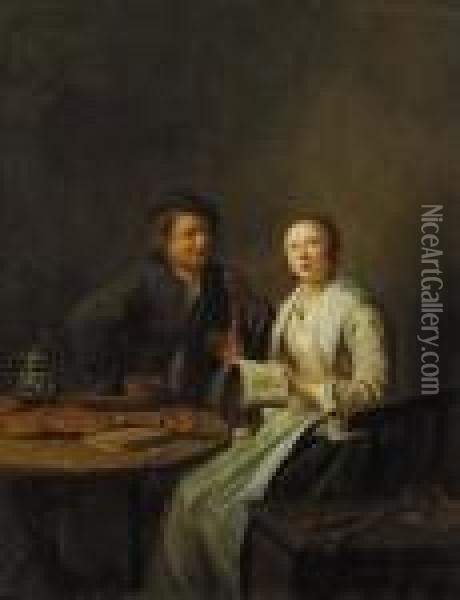 A Couple Making Music In An Interior Oil Painting - Jan Miense Molenaer
